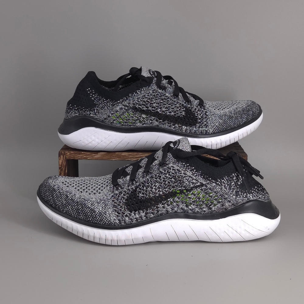 Nike Free RN Flyknit 2018 Womens 8 White Black Running Shoes 942839-101 Athletic